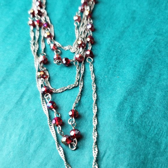 2/20$ Vintage coldwater creek red crystal multiple strands necklace - Picture 2 of 5